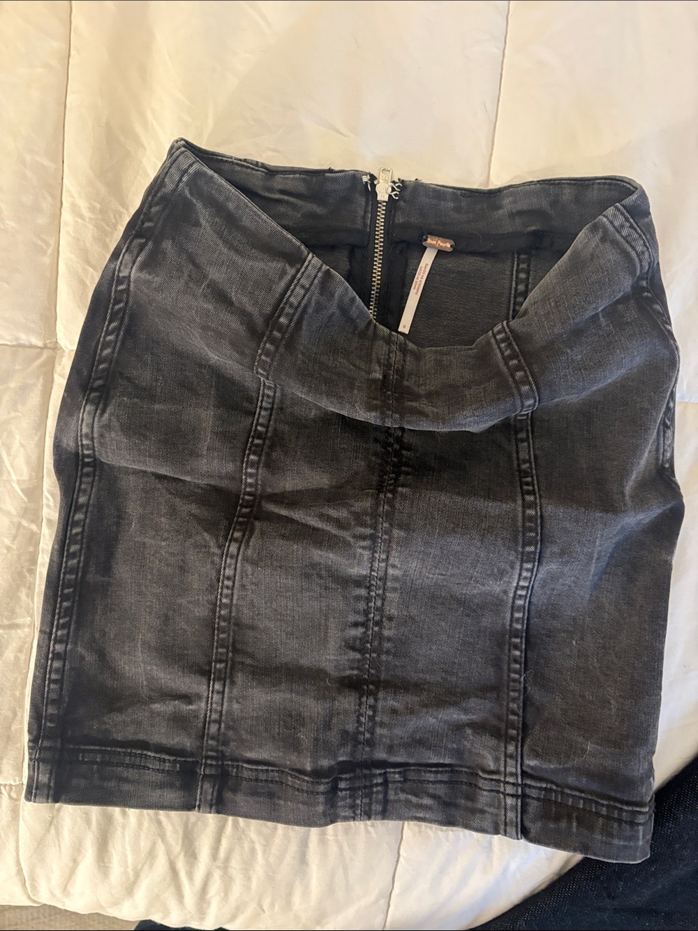 Free People Faded Black Denim Mini Skirt